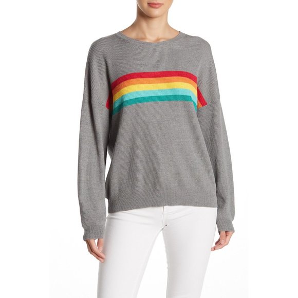 Wild Honey Sweaters - Wild Honey Rainbow Gray Rib Knit Sweater Size S